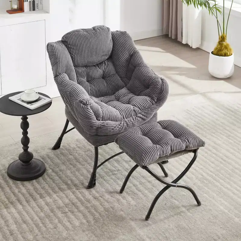 Lazy Chair with Ottoman, Modern Lounge Accent Chair with Armrests and a Side Pocket, Leisure Upholstered Sofa Chair Reading Chair with Footrest