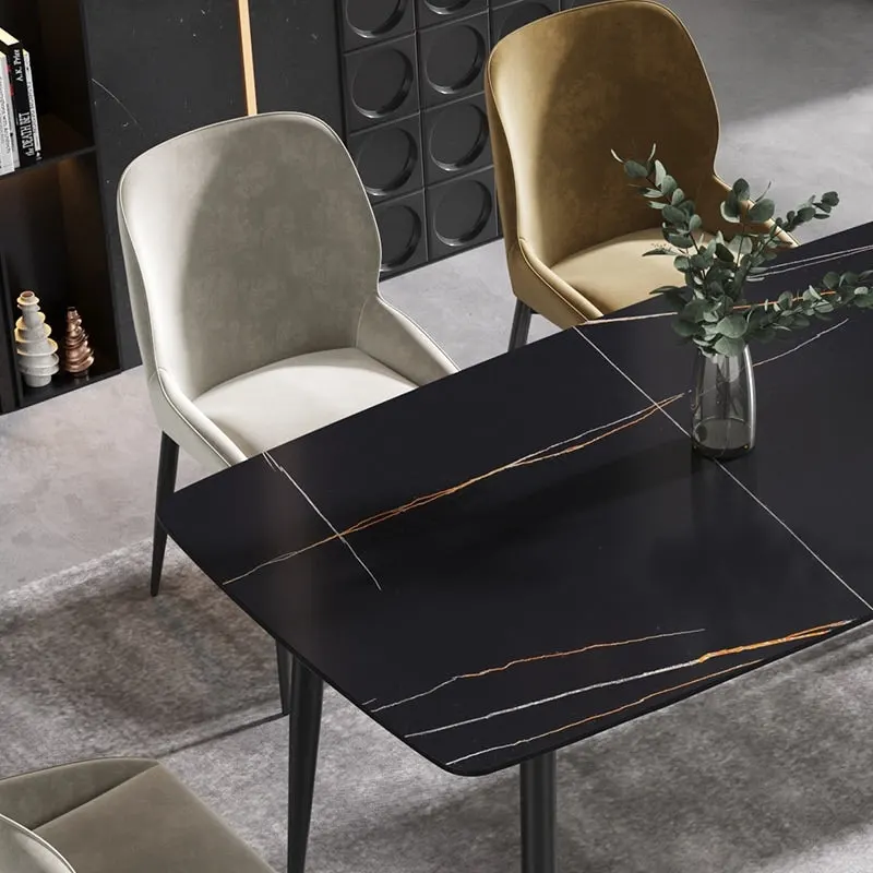 63-Inch Dining Table with Sintered Stone Tabletop and Metal Base