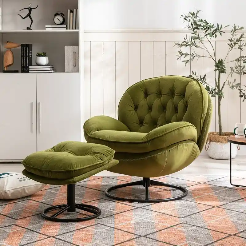 Accent chair TV Chair Living room Chair Grey with ottoman