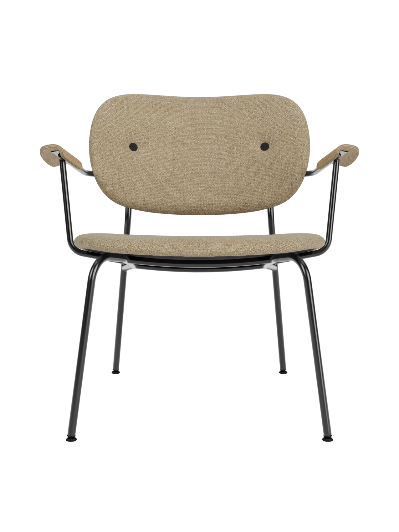 Fully Upholstered Lounge Chair Curved Armrests, Powder-Coated Steel Base