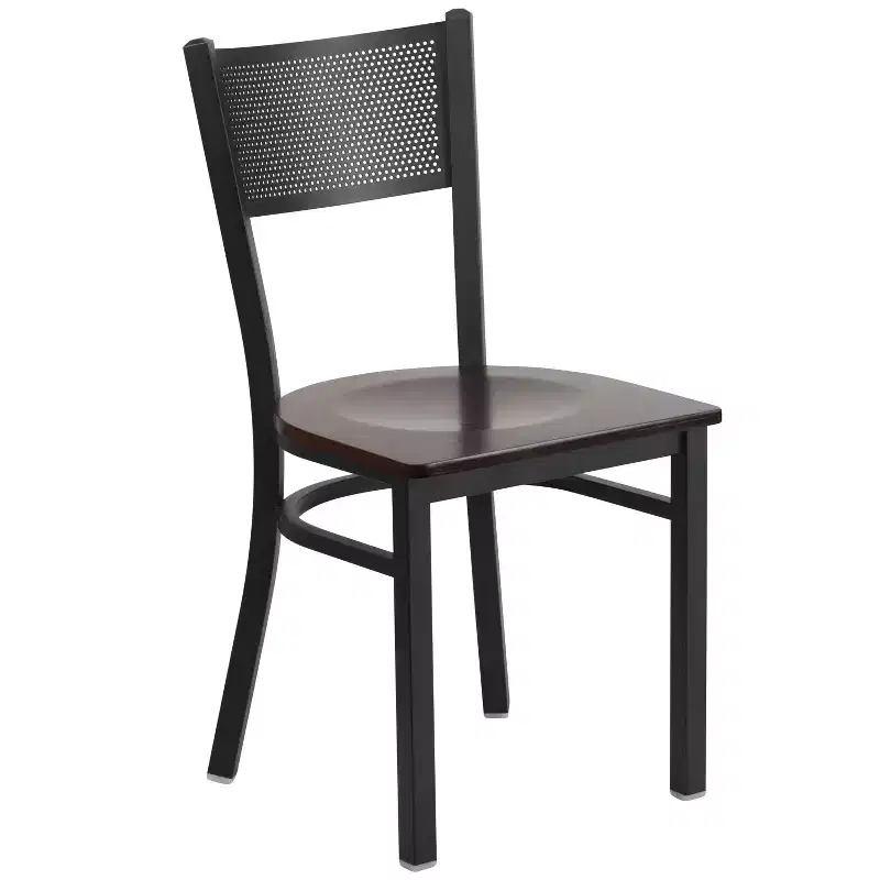 Black Grid Back Metal Restaurant Chair