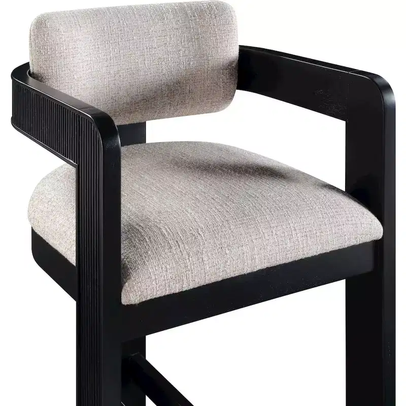 Meridian Furniture,Sacha Beige Linen Textured Fabric Stool