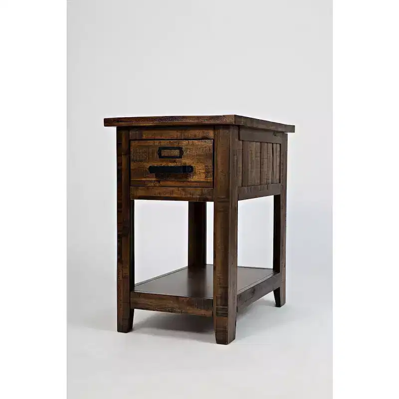 Jofran,Cannon Valley Distressed Industrial One Drawer Side Table- Gray Color