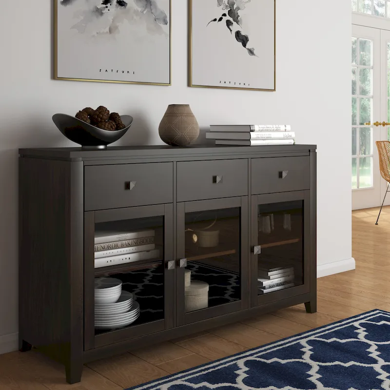 WYNDENHALL Essex SOLID WOOD 54 inch Wide Contemporary Sideboard Buffet in Mahogany - 54 inch Wide