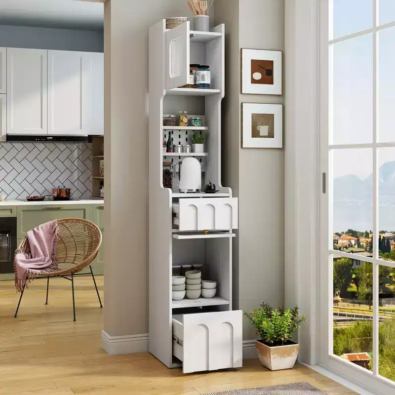 Modern 70.87'' Tall Storage Cabinet with 2 Drawers and Glass Doors