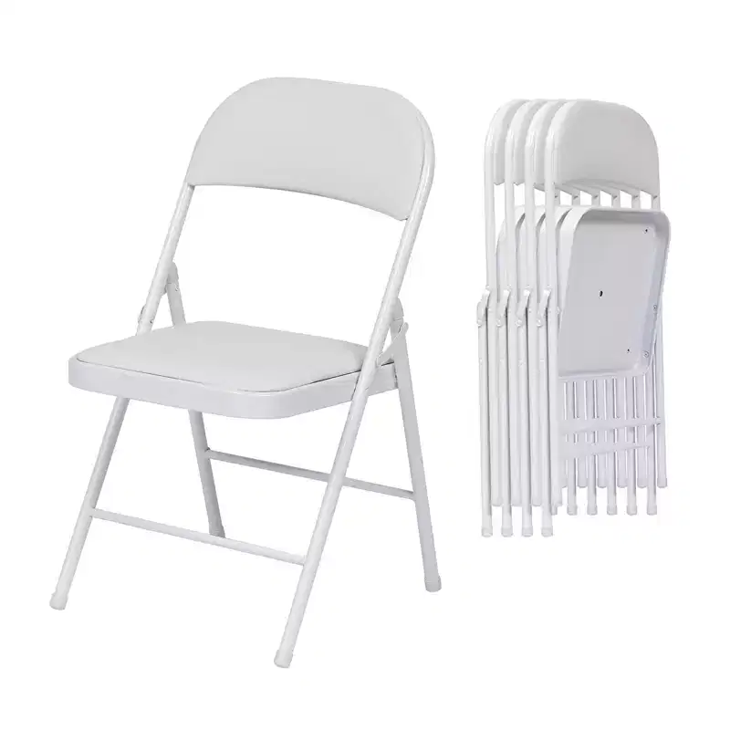 SUGIFT 4 Pack Folding Chairs with Padded Seats, Metal Frame with Pu Leather Seat & Back, White
