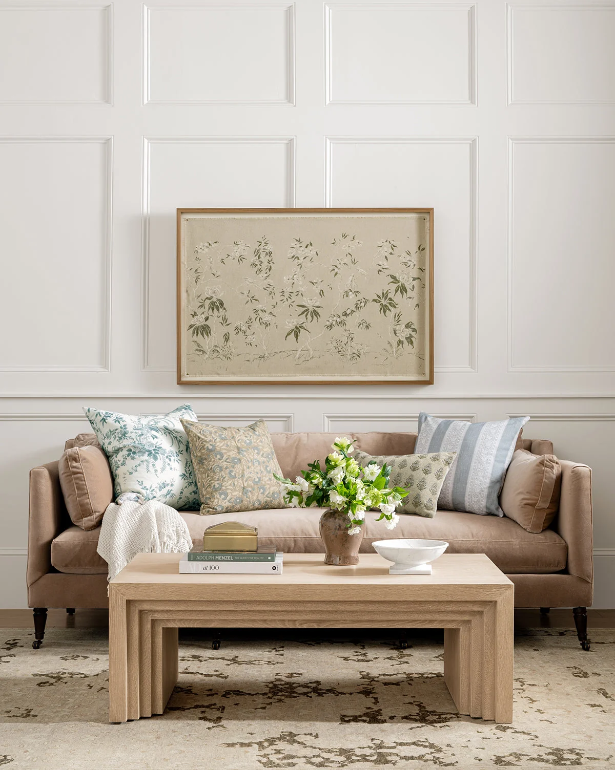 Sculptural Wood Coffee Table with Stepped Silhouette & Architectural Detail for Living Room