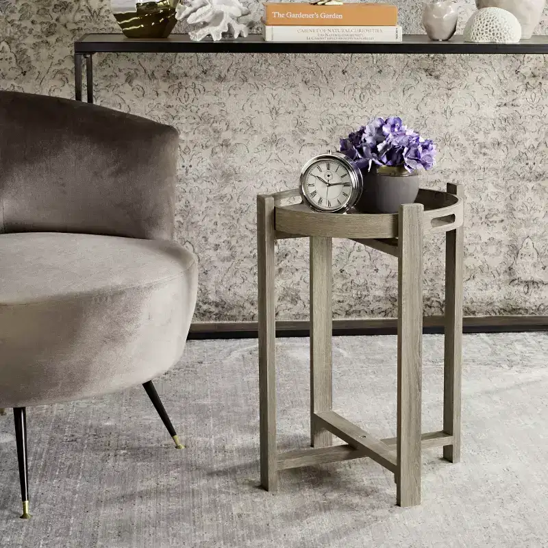 Round MDF Accent Side Table – Beige