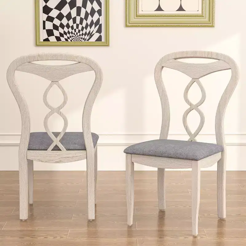 Rustic Wooden Dining Chairs with Padded Seat and Hollowed Backrest