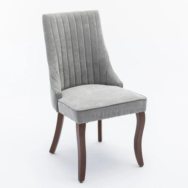 Rayon Cloth Flocking Linen Dining Chairs Channel Kitchen Dinner Upholstered Accent Chair Curved Solid Wood Legs,Set of 2