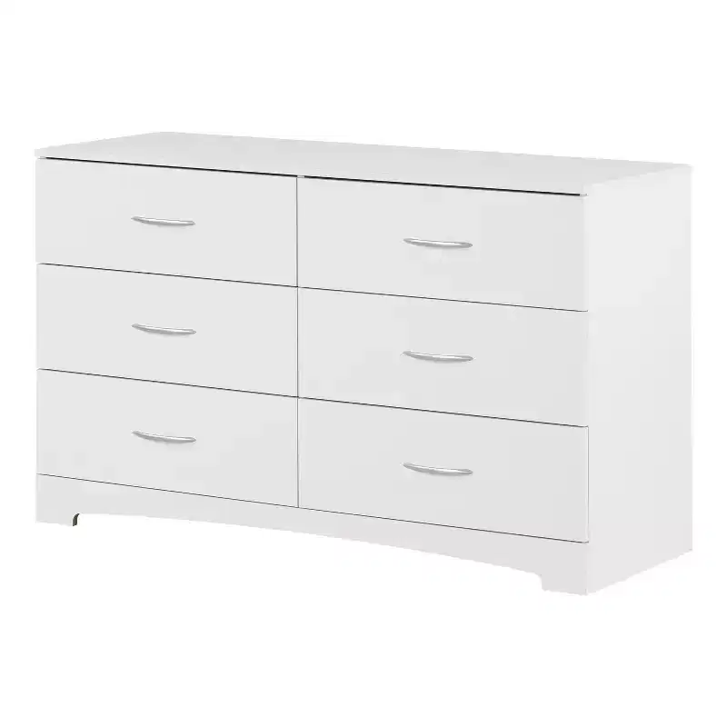6-Drawer Horizontal Dresser, White Finish, Wide Bedroom Storage Chest