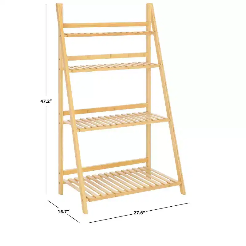 4-Tier Bamboo Ladder Bookshelf, Natural Finish, Open Back Display Shelf