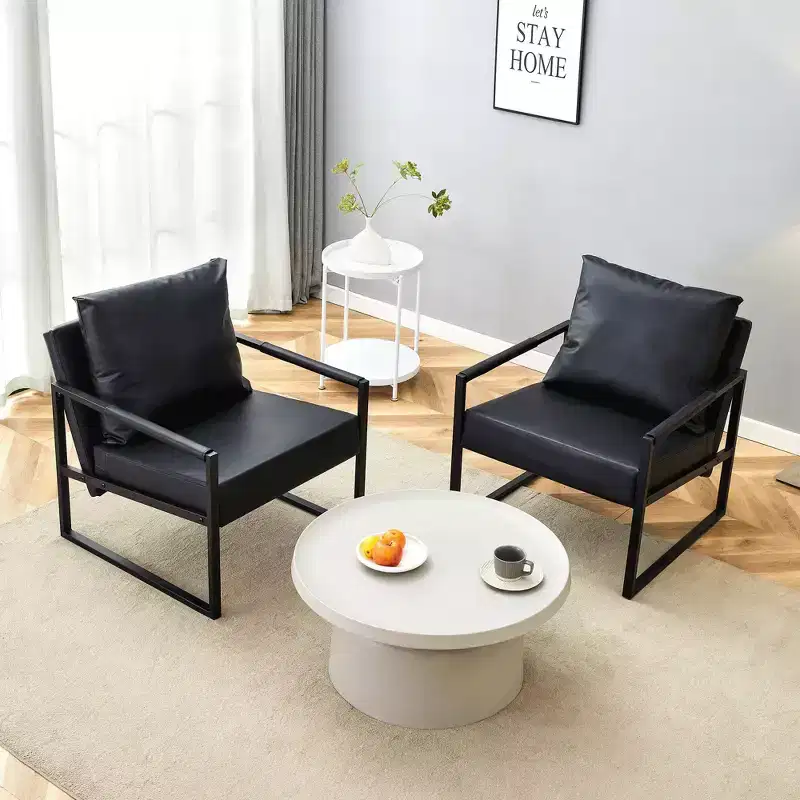 Classic Black PU Leather and Metal Frame Sofa - Ergonomically Designed, Perfectly Blending Modern and Industrial Styles