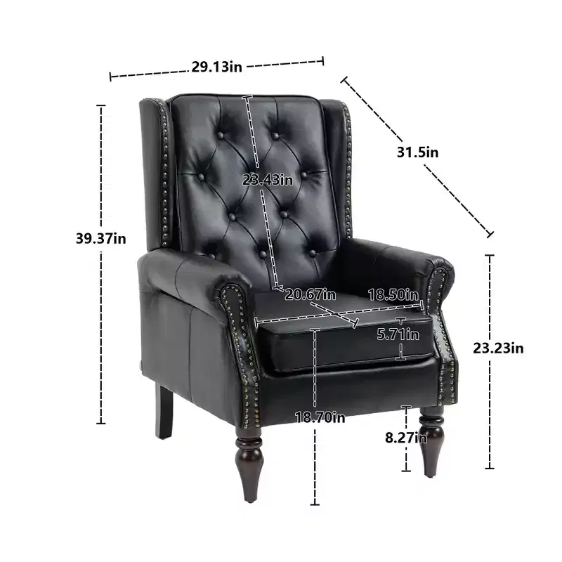 Wood Frame Armchair, Sturdy Wood Legs, Living Room Bedroom, Black PU