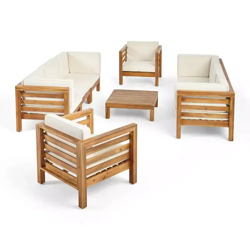 Oana 9pc Acacia Wood Sofa & Club Chair Set Teak/Beige - Christopher Knight Home: Modular Outdoor Sectional, Weather-Resistant