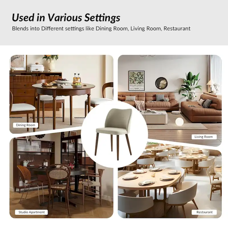 Solid Wood Dining Chair Set of 4 with Curved Backrest