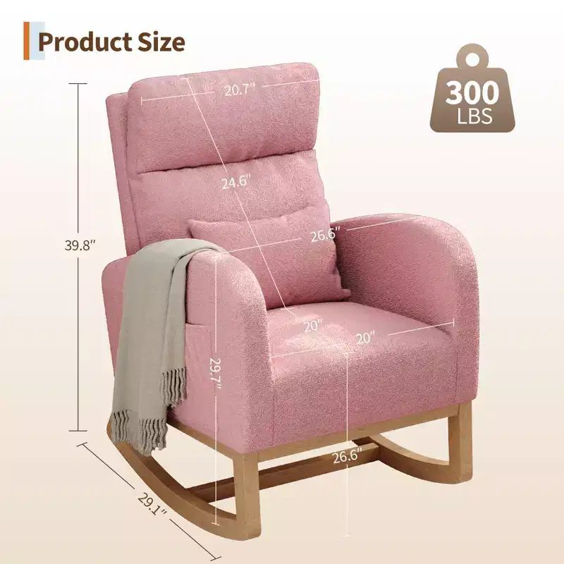 Modern Nursery Glider Rocking Chair with Side Pockets & Pillow – Ergonomic, 300 lb Capacity