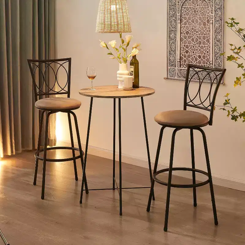 VECELO Bar Stools Adjustable Height Set of 2, 24/29 Swivel Counter Stools with Upholstered Seat, Steel Bistro Pub Chairs