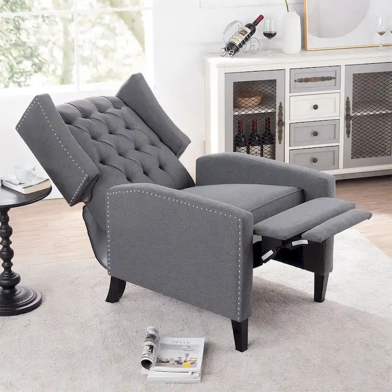 27 Wide Upholstered Manual Recliner, Wing Sofa Chair with Wood Legs