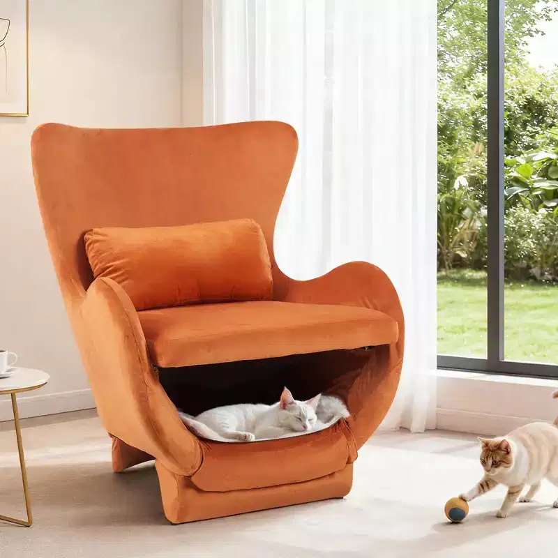 Pet-Friendly Accent Chair, 2-in-1 Velvet Lounge Chair with Upholstered Back for Living Room & Office