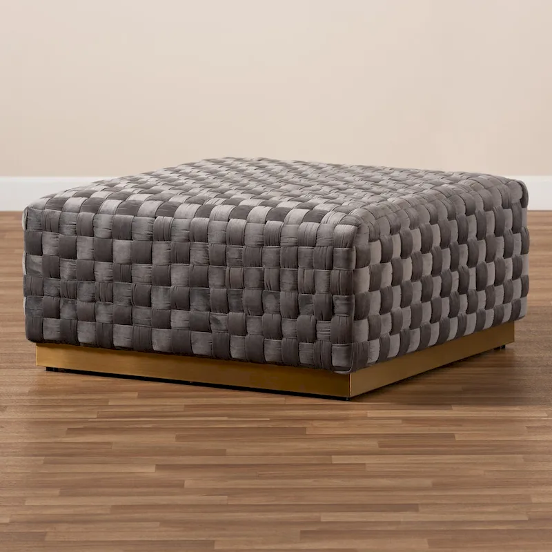 Grey Velvet Square Cocktail Ottoman – Medium