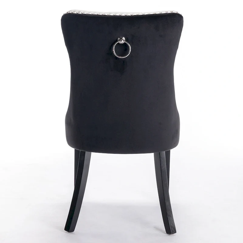 High Back Dining Chairs Set of 2, Upholstered PU Leather Kitchen Chairs Side Chair with Rear Handle Wood Legs
