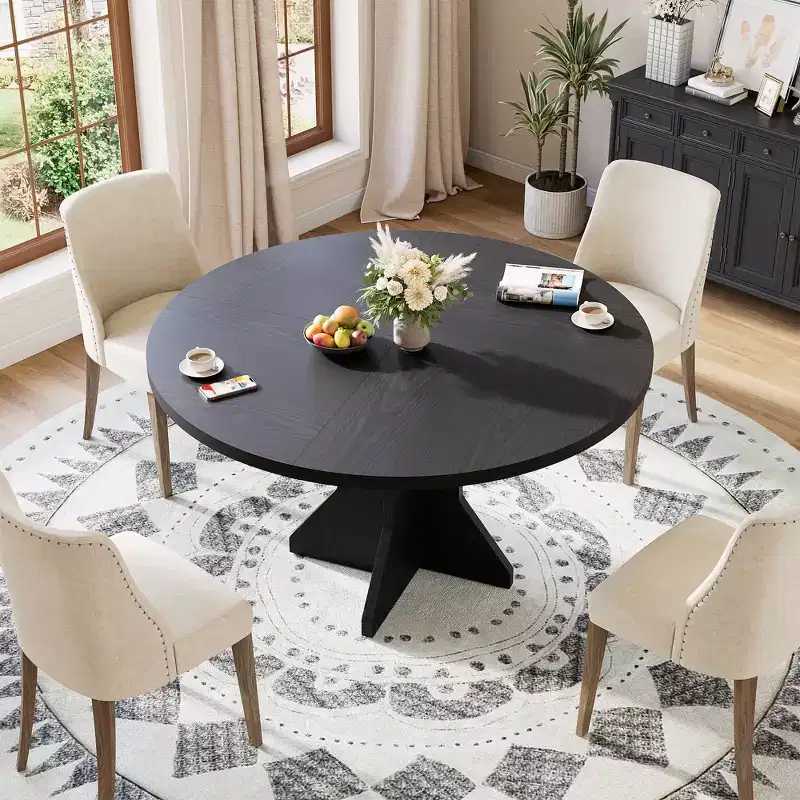 47 Round Table Modern Dining Table for 4-6, Sturdy Pedestal Base, Contemporary Design, Space-Saving for Apartment, Living Room, Kitchen