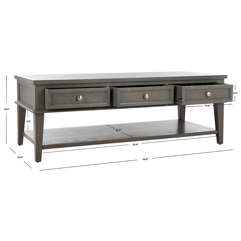 SAFAVIEH Tressie Sepia Traditional Rectangle Coffee Table - 54 x 23.6 x 19.3 - 54Wx24Dx19H