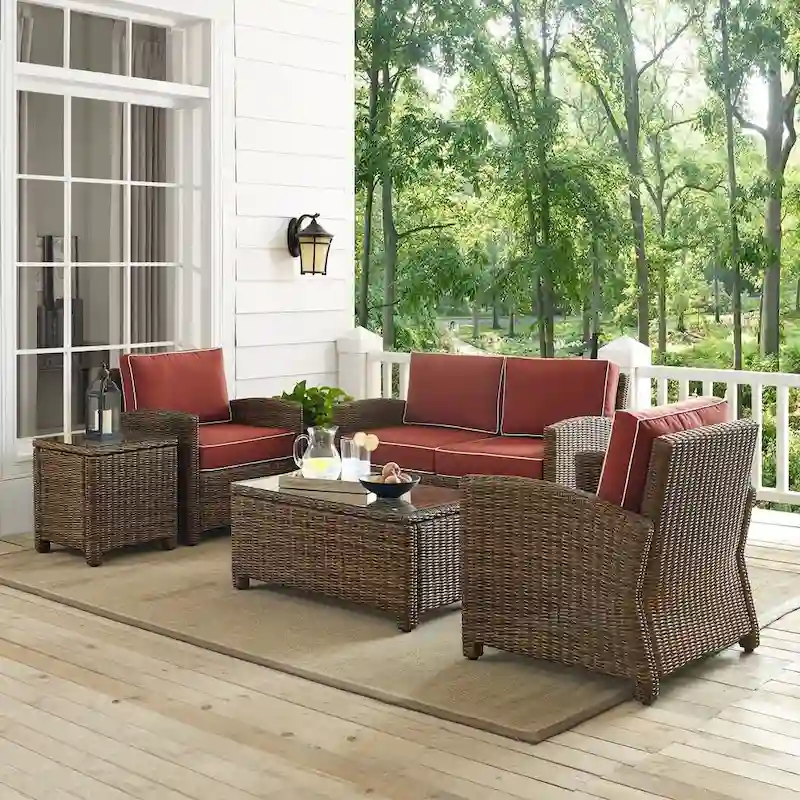 Crosley Bradenton 5-piece Outdoor Wicker Conversation Set with Sangria Cushions - 131.5 W x 93.75 D x 32.5 H
