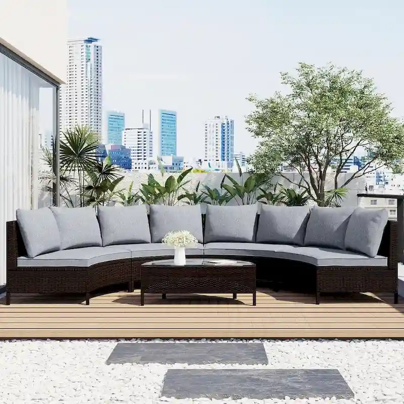 Patio Sofa Set 8 - Person Seating Group with Cushions