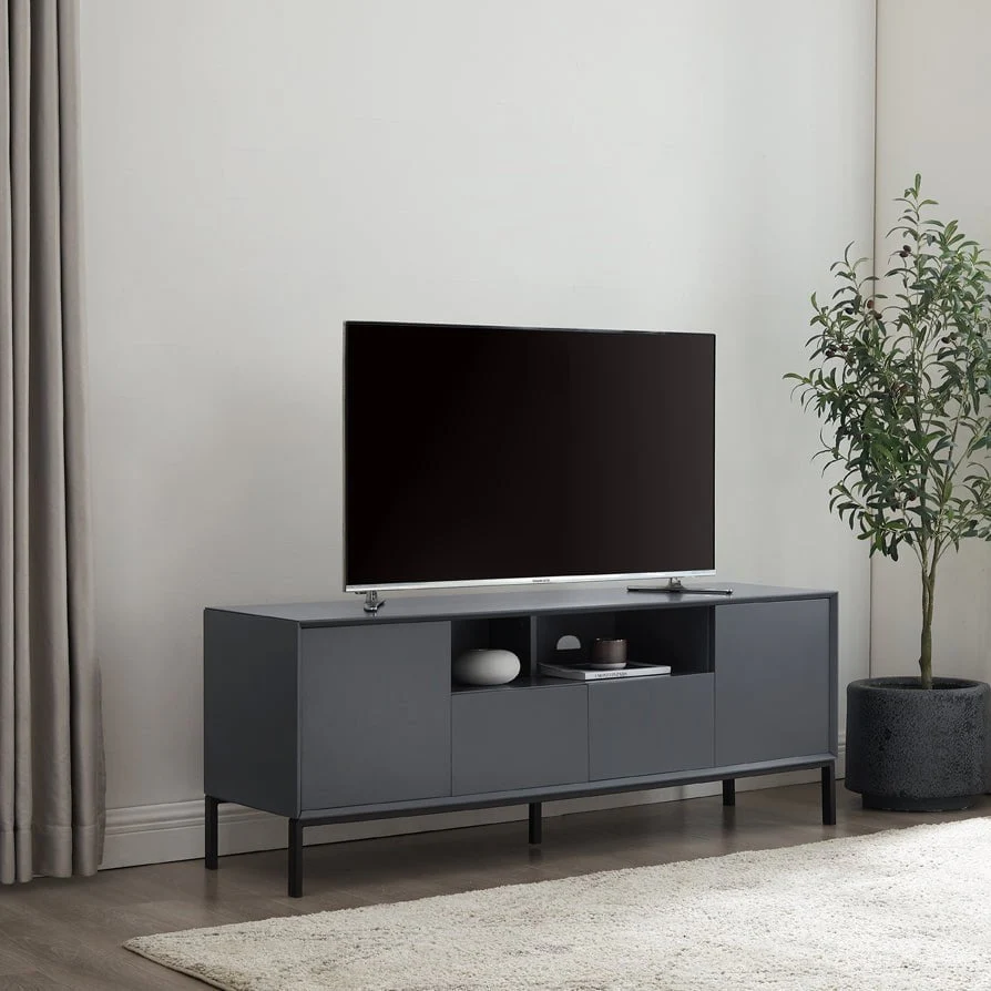 Contemporary Charcoal TV Unit with Push-Open Doors for TVs up to 60 Inch for Living Room