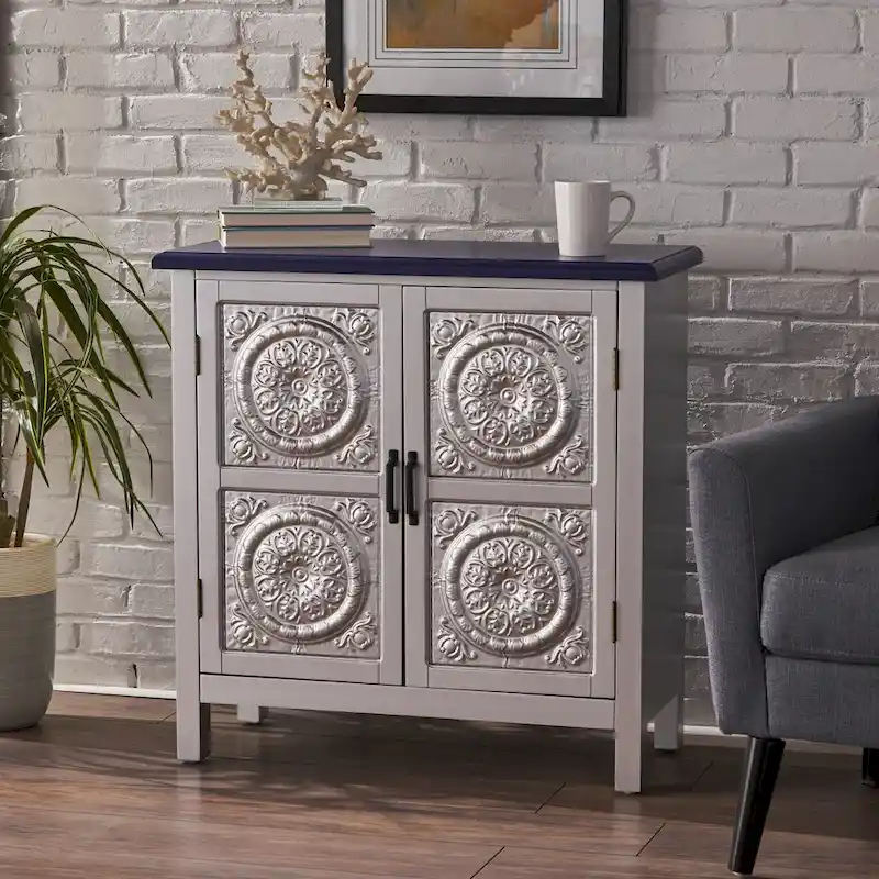 Brown / Navy Blue Tile Front Storage Cabinet – Seats 1