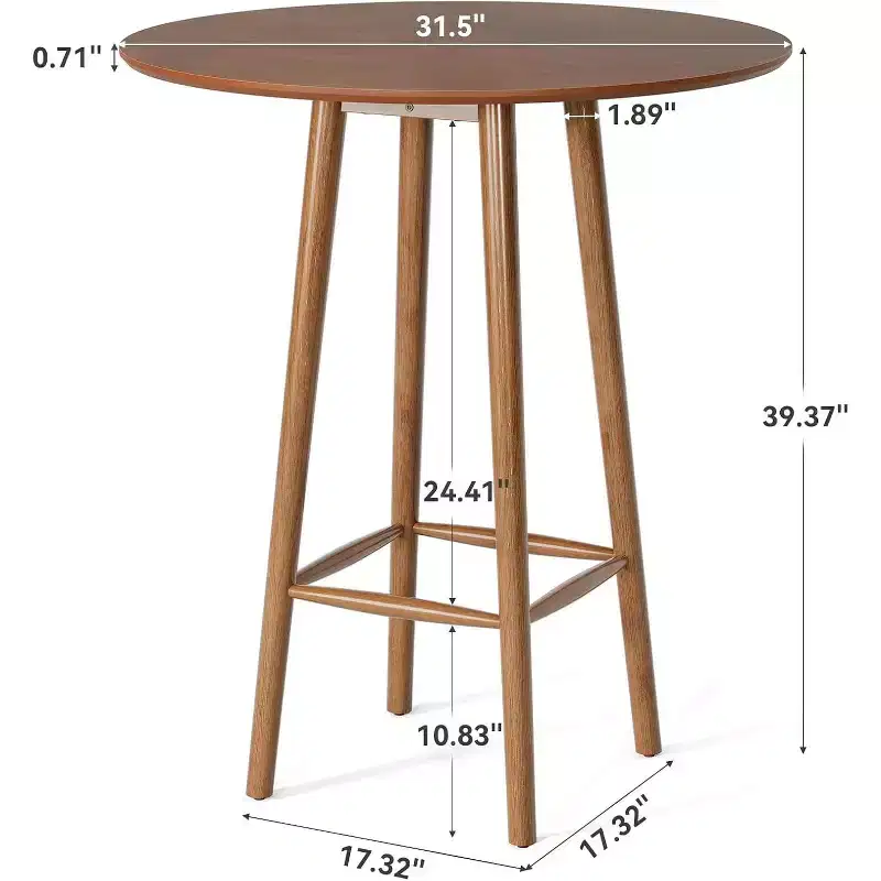 Lantine Solid Wood Bar Table, 39.37-Inch Round Bistro Table with Sturdy Frame, for Living Room, Dining Room, Small Space (Rustic Walnut)