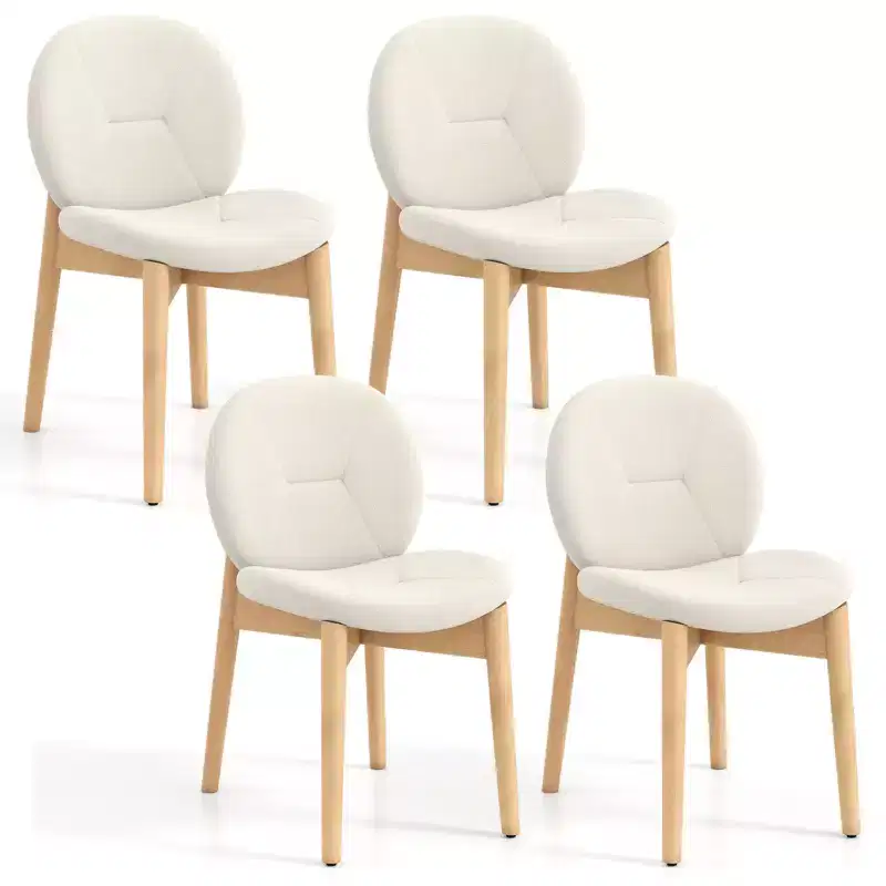 Costway 4PCS Wooden Dining Chairs Soft Boucle Upholstered Kitchen Chairs w/ Curved Seat