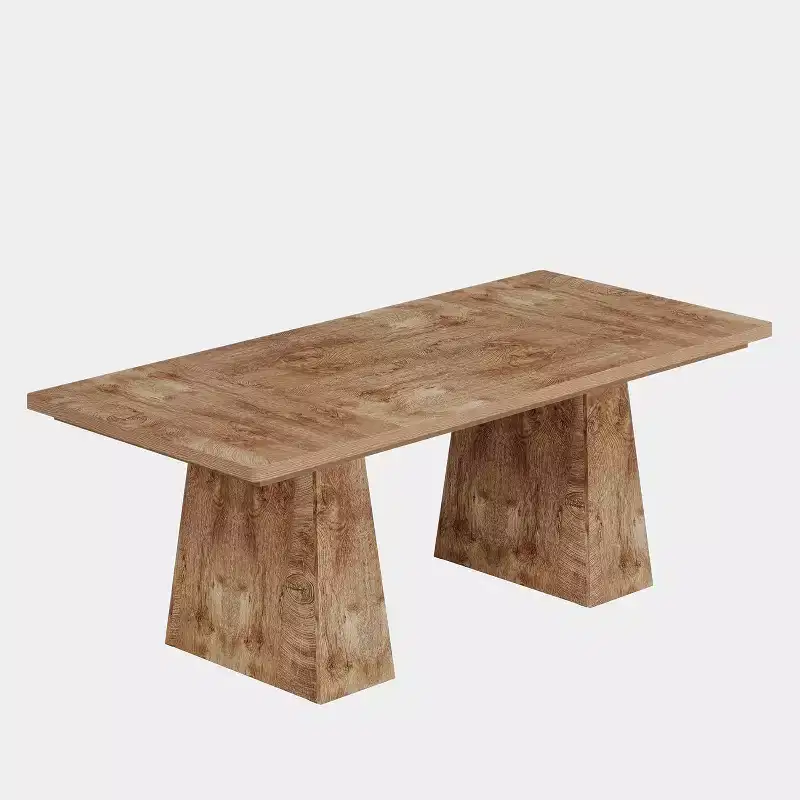 Farmhouse Rectangular Dining Table for 6, Double Pedestal, 63