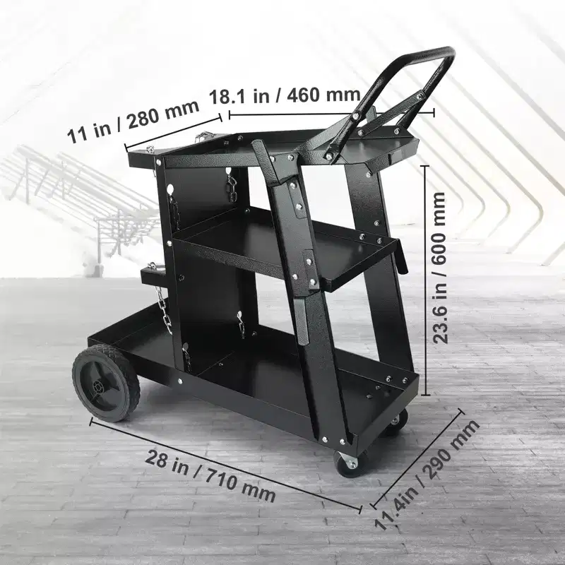 3-Tier Heavy Duty Welding Cart with 400 lbs Capacity, 360° Swivel Wheels & Safety Chains