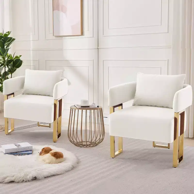Set of 2 Modern Upholstered Accent Chairs with Gold Square Metal Legs & Foam Cushion, 26