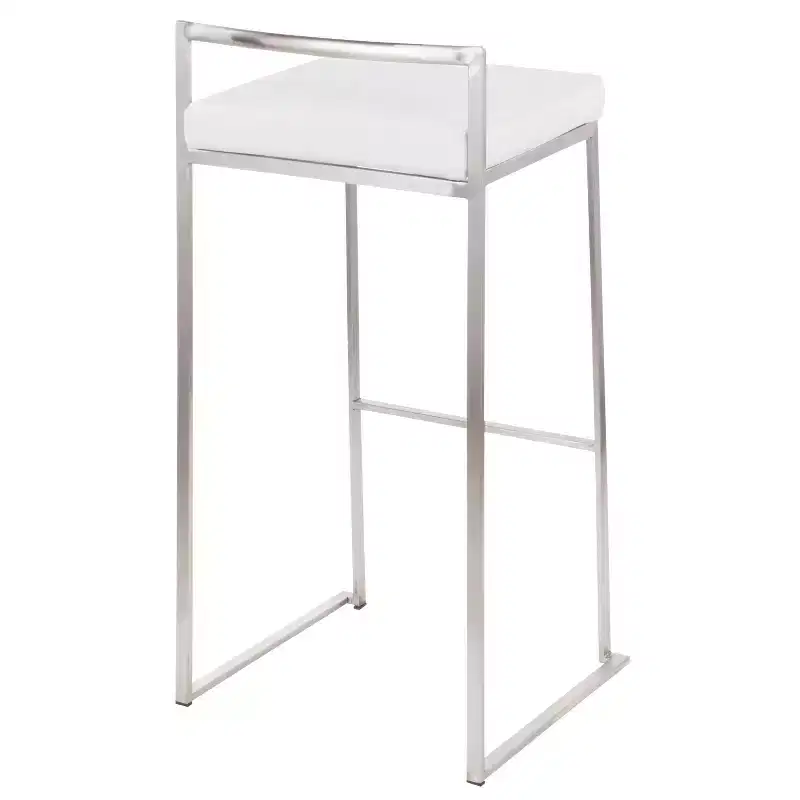 LumiSource Set of 3 Fuji Stacker Barstools Stainless Steel/White Velvet