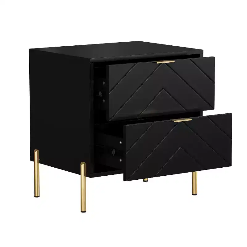 CLIHOME Freestanding 2 Drawers Nightstand with Metal Support Legs