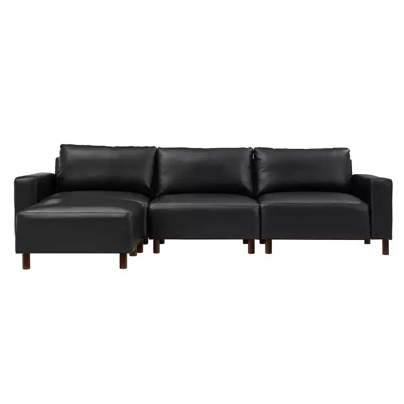 GDFStudio Arvin 112 Modern 3-Seat Faux Leather Upholstered Sectional Sofa with Ottoman