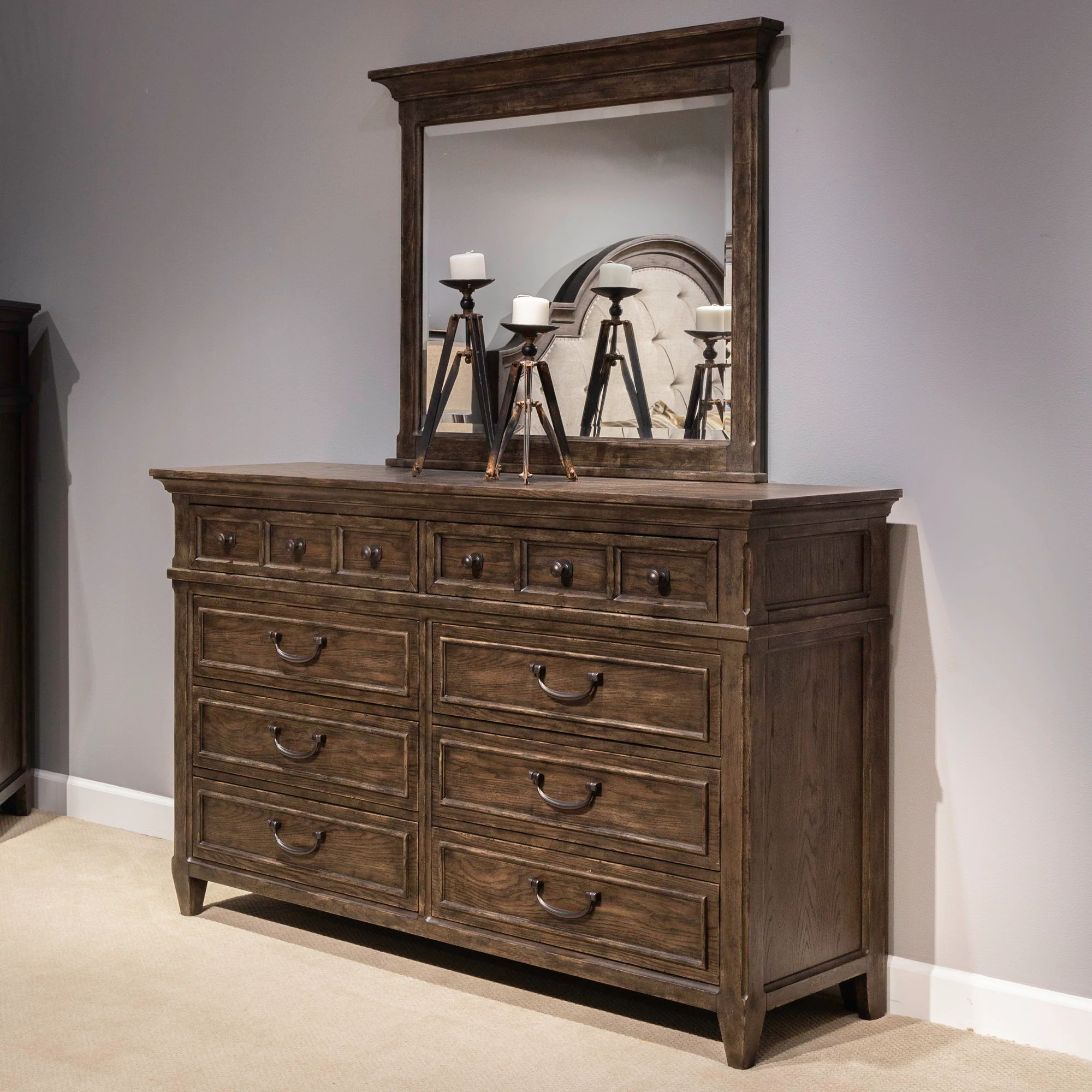 Dresser & Mirror - Saddle Brown — Traditional Living is a design that creates a grand feel of the past along with today's luxurious