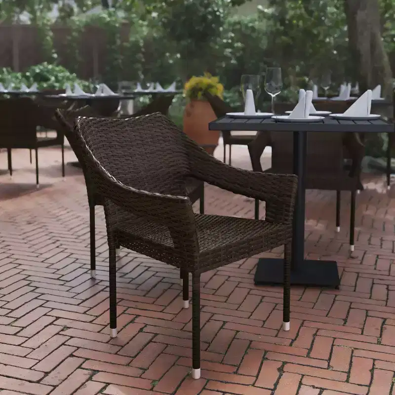 Flash Furniture Ethan Commercial Grade Stacking Patio Chair, All Weather PE Rattan Wicker Patio Dining Chair