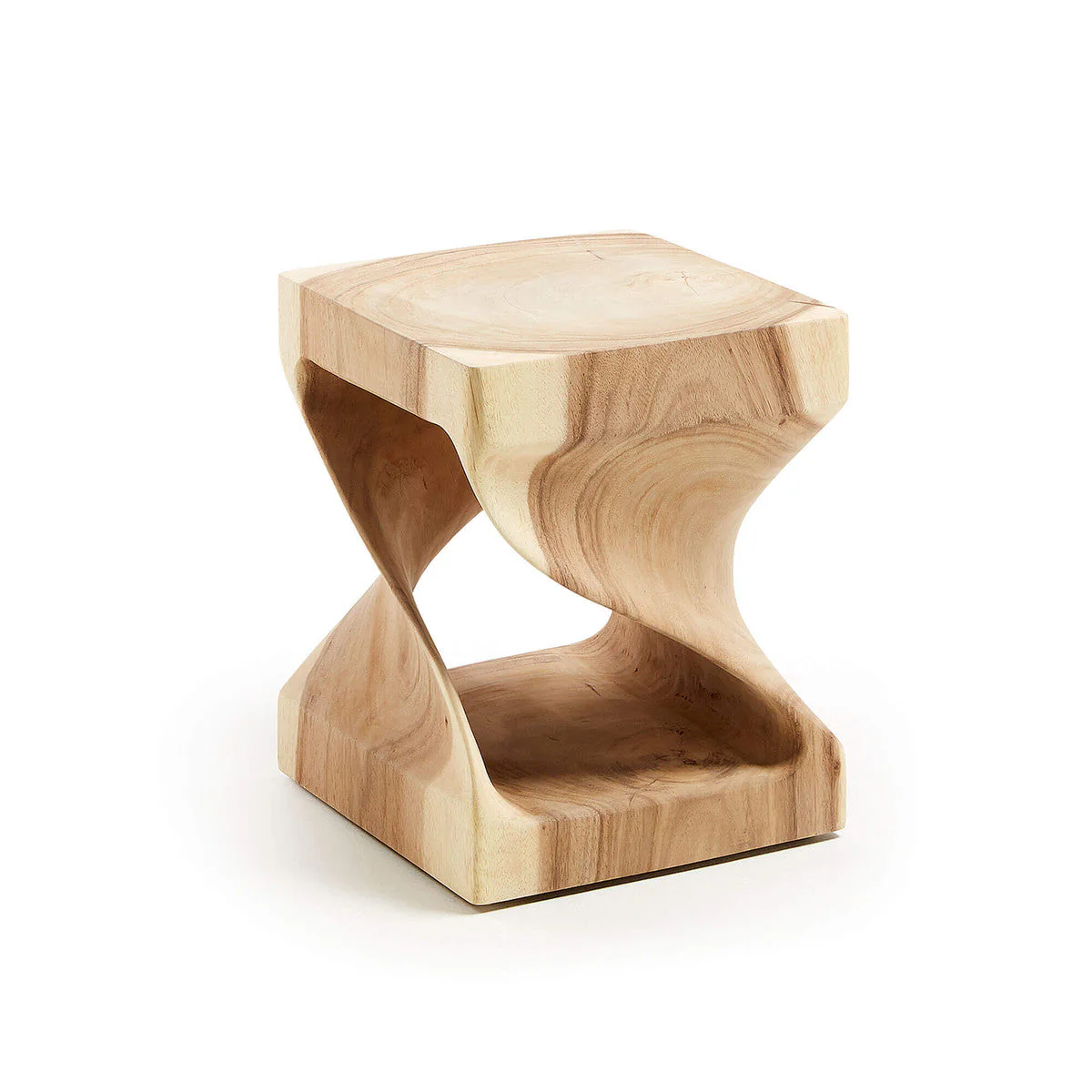 Natural Wood Side Table with Storage for Living Room