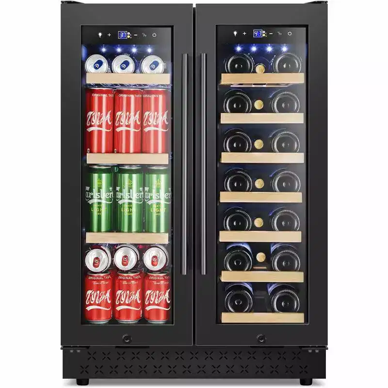 Hooure 24 Inch Wine and Beverage Refrigerator, Dual Zone Wine Beverage Cooler Mini Fridge for home in black