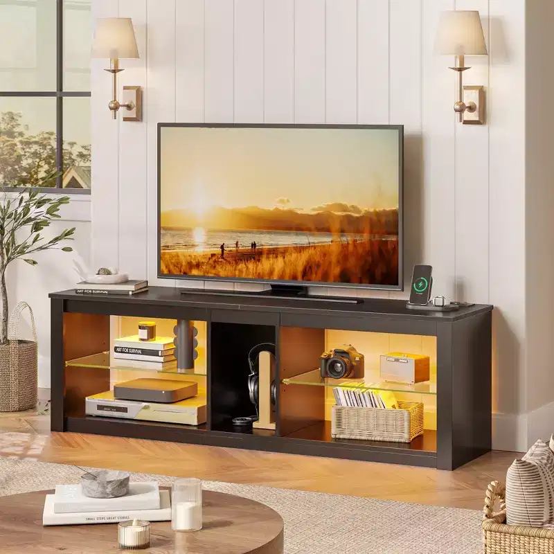Bestier 55 inch LED TV Stand Modern Media Console with Power Outlet & Storage, Gaming Entertainment Center for Bedroom and Living Room