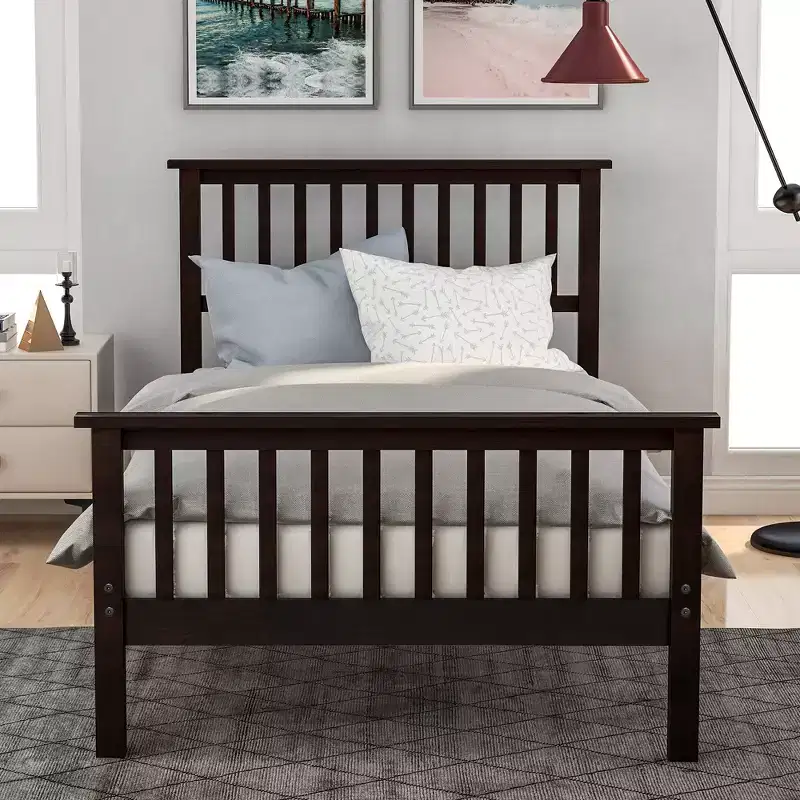 Twin Size Natural Pine Platform Bed with Headboard & Footboard, Single
