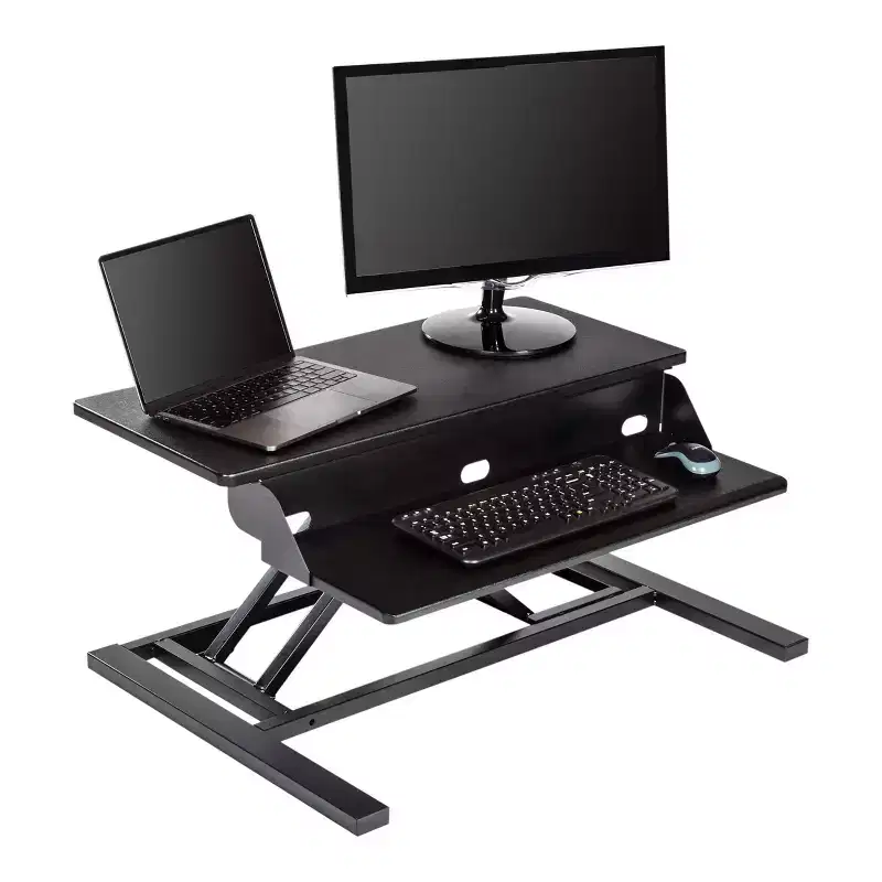Stand Up Desk Store AirRise Pro Two Tier Standing Desk Converter Monitor Stand with Built-In Keyboard Tray (White, 32 Wide)