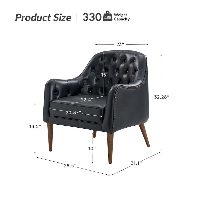 Melisa Classic Genuine Leather Wood Legs Barrel Chair With Tufted Back Set Of 2 By HULALA HOME