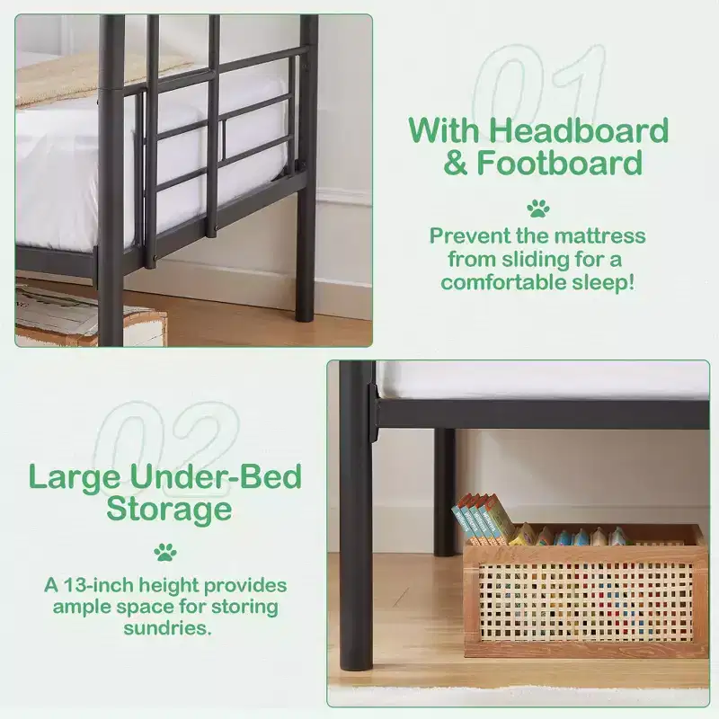 VECELO Metal Bunk Bed Twin Over Twin, Industrial Bunkbeds with Ladder and Full-Length Guardrail