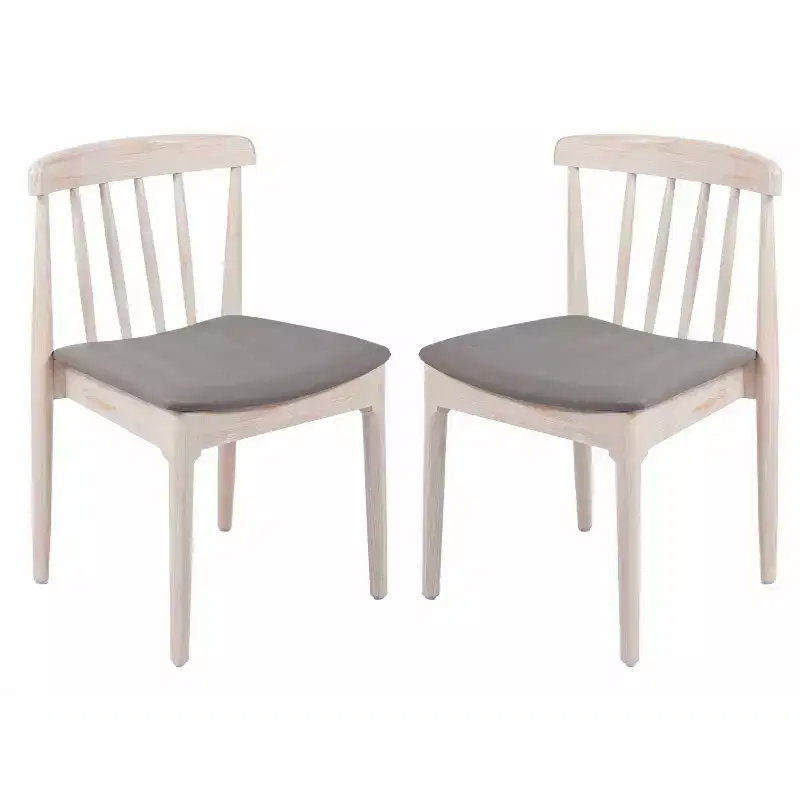 Set of 2 Solid Beechwood Dining Chairs Spindle Backrest Padded Vinyl Seat 500 lbs